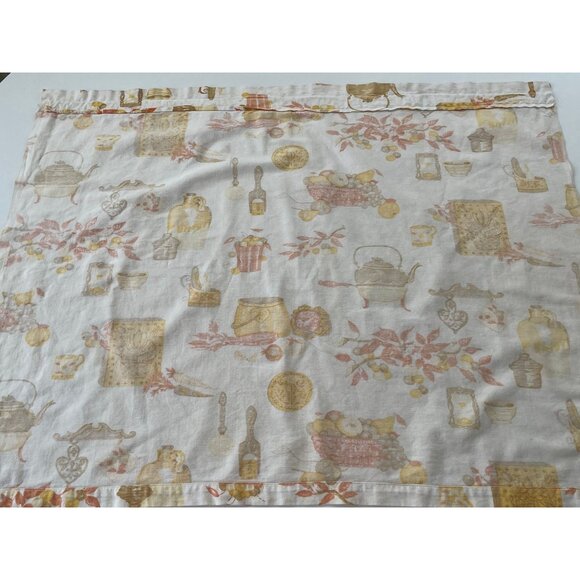 Vintage 1970s curtain, brown orange kitchen appliances pattern, rod header panel - Picture 7 of 10